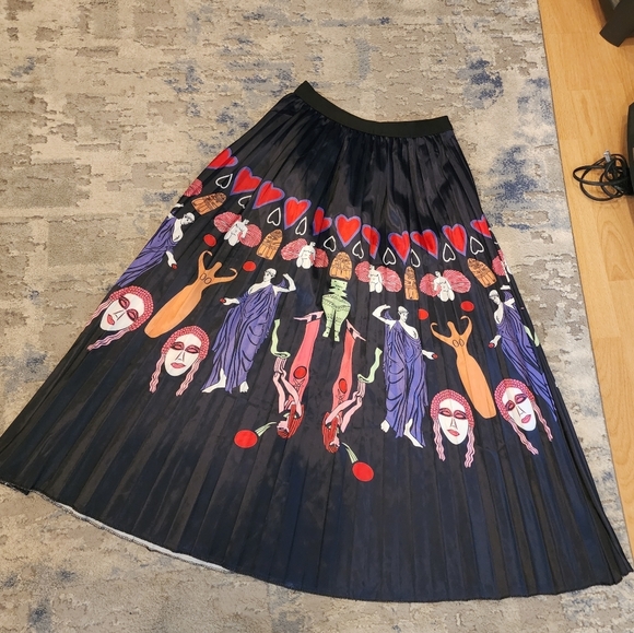 Sorrento Greek Mythology Theme Satin Pull On Pleated Maxi Skirt Size Medium - Picture 2 of 16